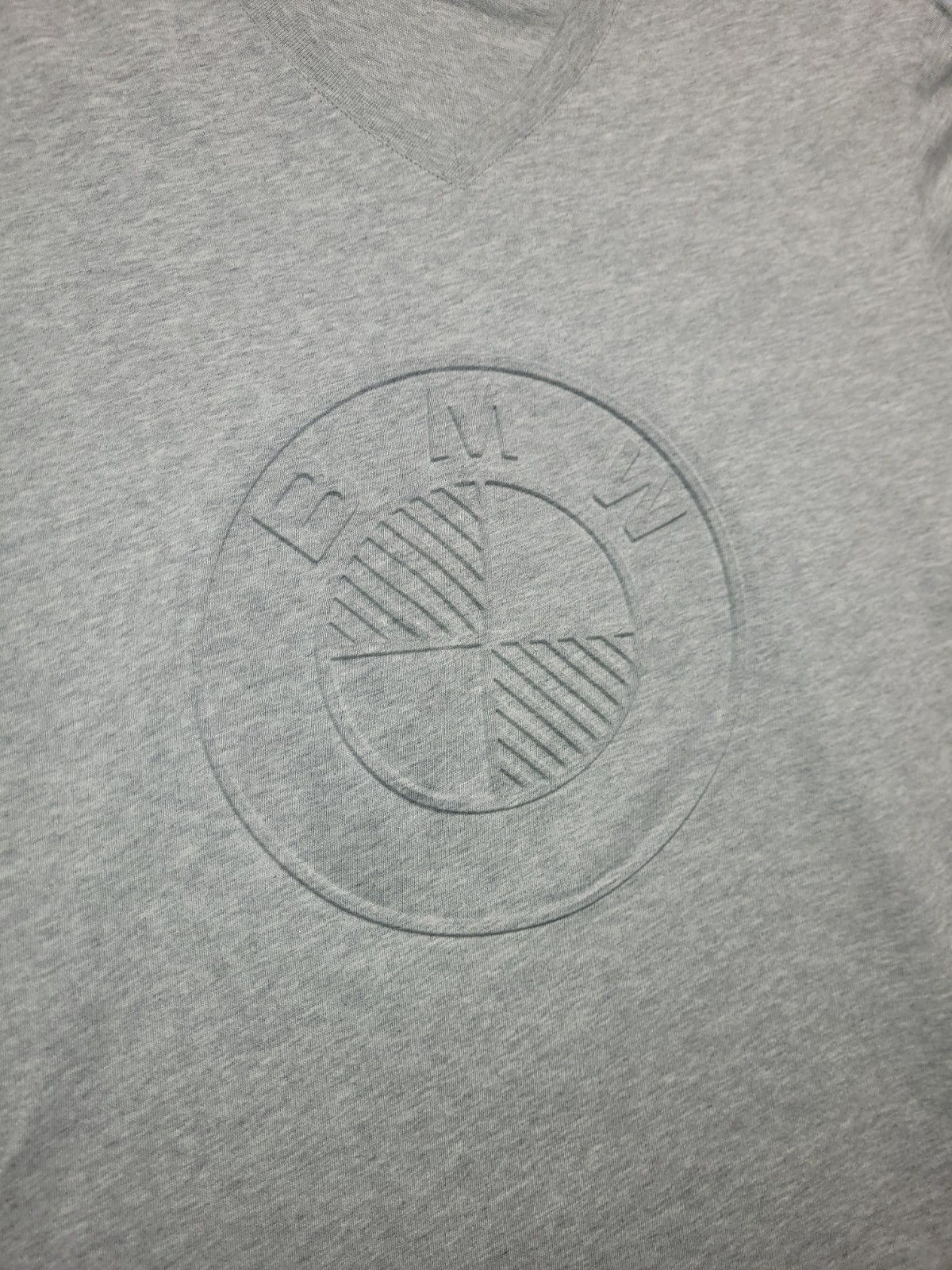 BMW Men’s M Gray V-Neck T-Shirt Tonal Raised Logo 100% Cotton Made Turkey gallery