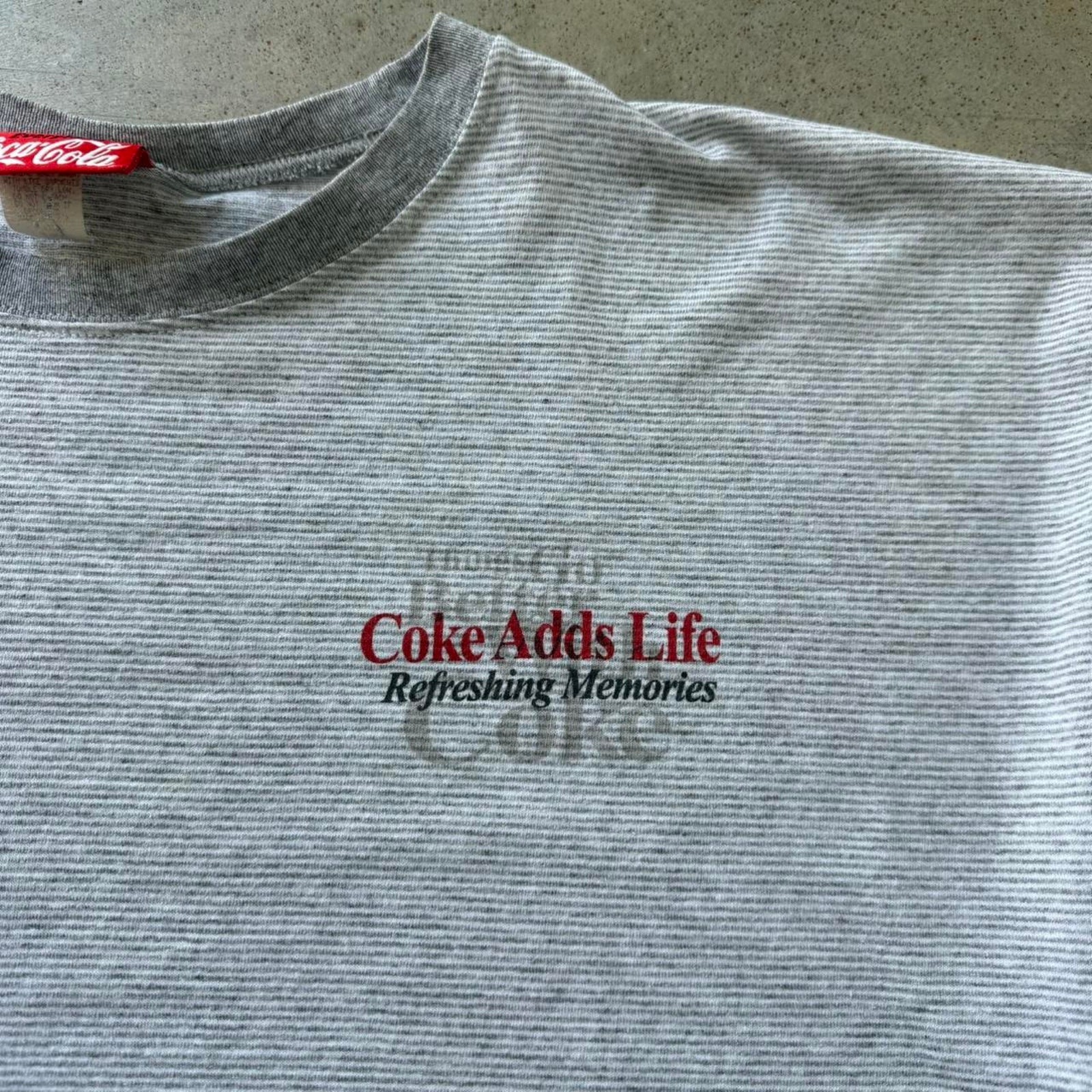 Vintage 90’s Coca-Cola Coke Promo Classic Retro Striped Graphic T-shirt Size XL gallery