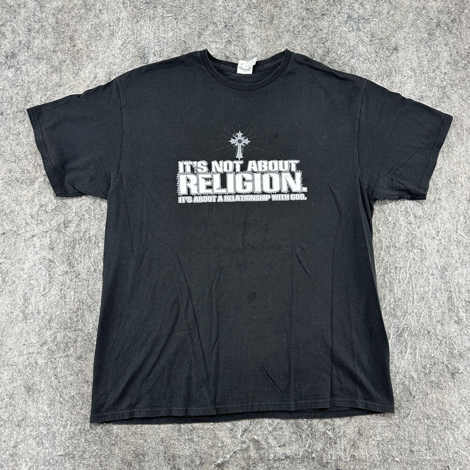 Its Not About Religion Shirt Mens XL Black Graphic Spellout Print Crew Neck