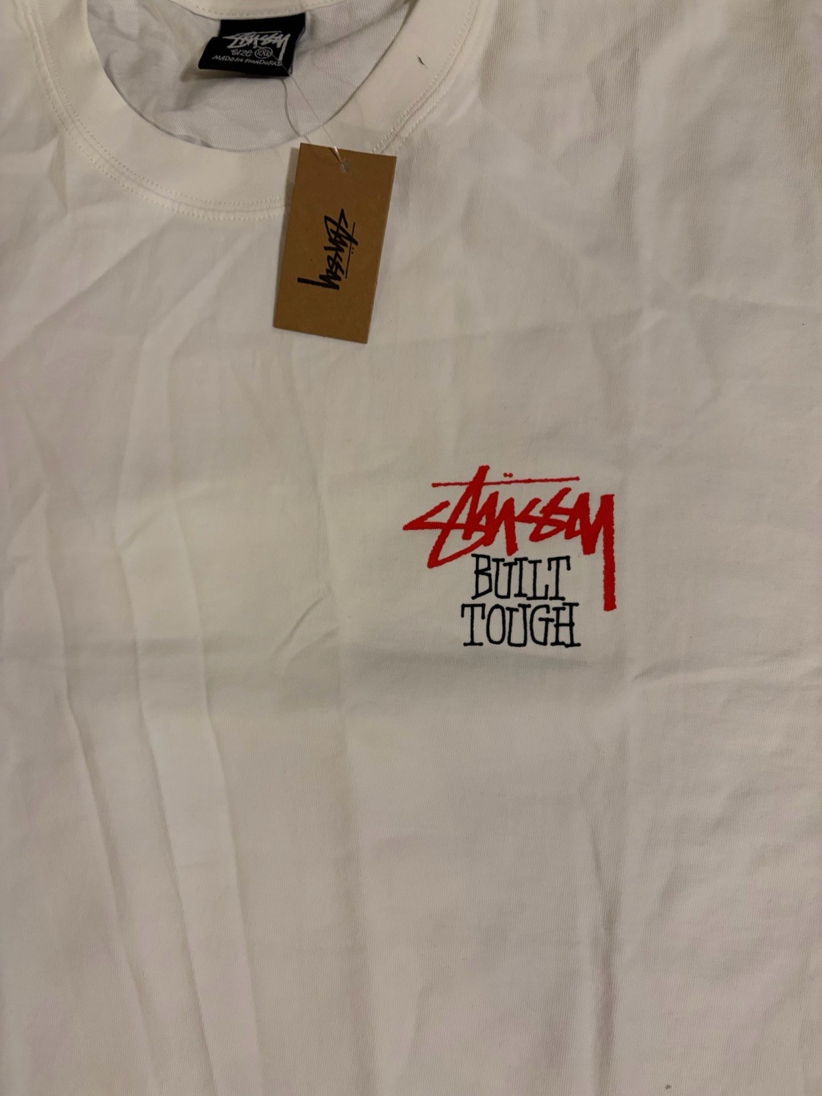 Stussy Shirt Built Tough Tee Tshirt White Size XXL Double Sided Streetwear ✅ gallery
