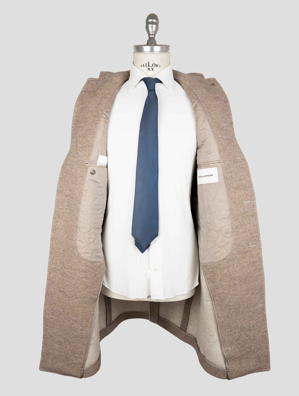 NEW TAGLIATORE BEIGE VIRGIN WOOL CASHMERE OVERCOAT US 46 - EU 56 TCE3 gallery