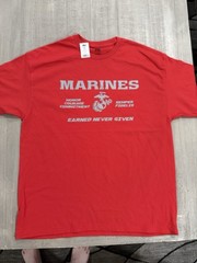 USMC “MARINES – EARNED NEVER GIVEN” Red T-Shirt – Size XL – by MV Sport – NWT!