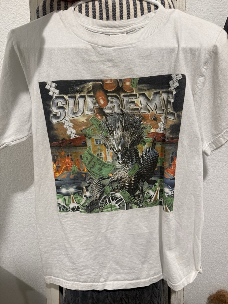 Supreme Godzilla Graphic Logo Men’s Crew Neck Short Sleeve Cotton Tee White S