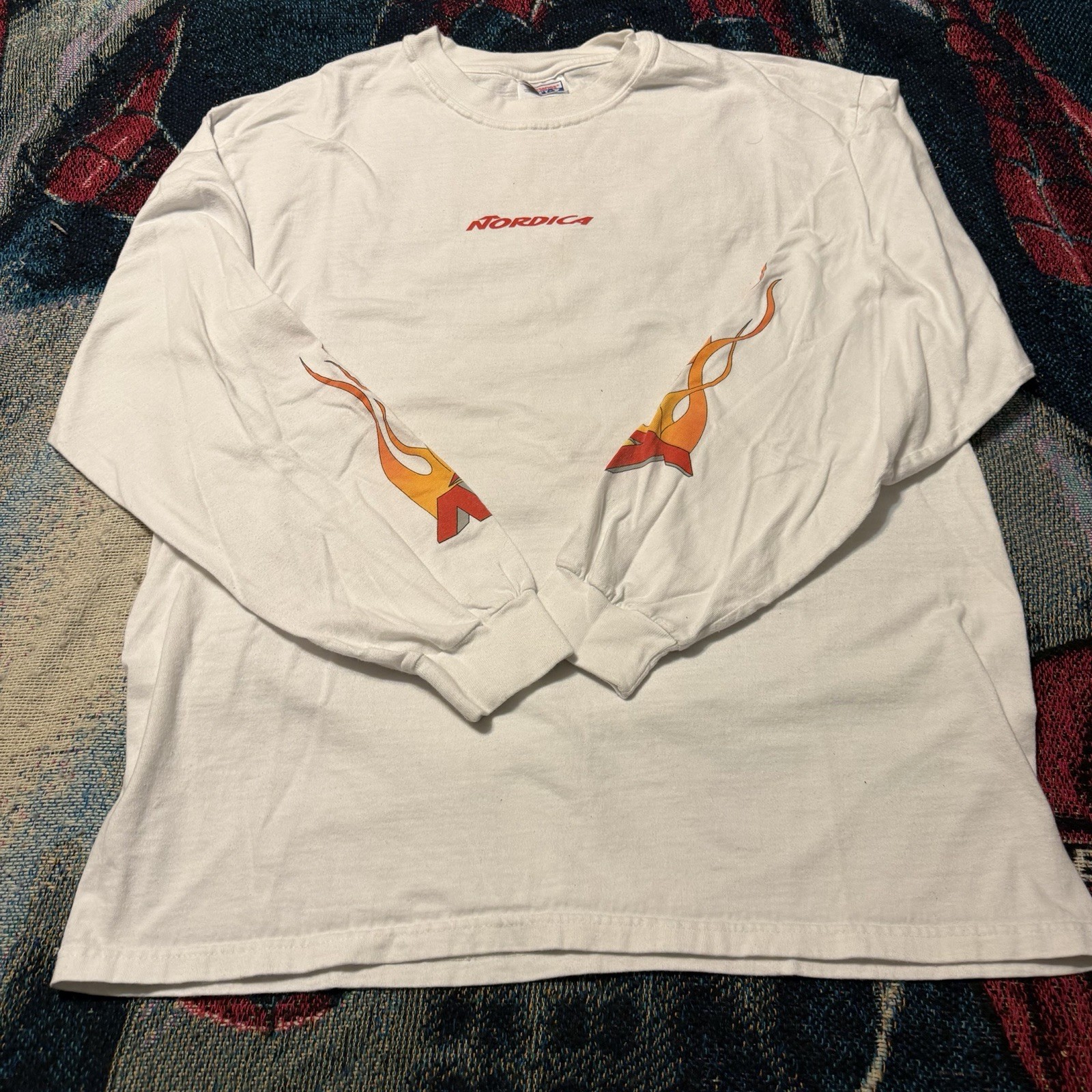 Vintage 90s Nordica Flame Long Sleeve White Shirt Men's L Ice Ski Skate Surf gallery