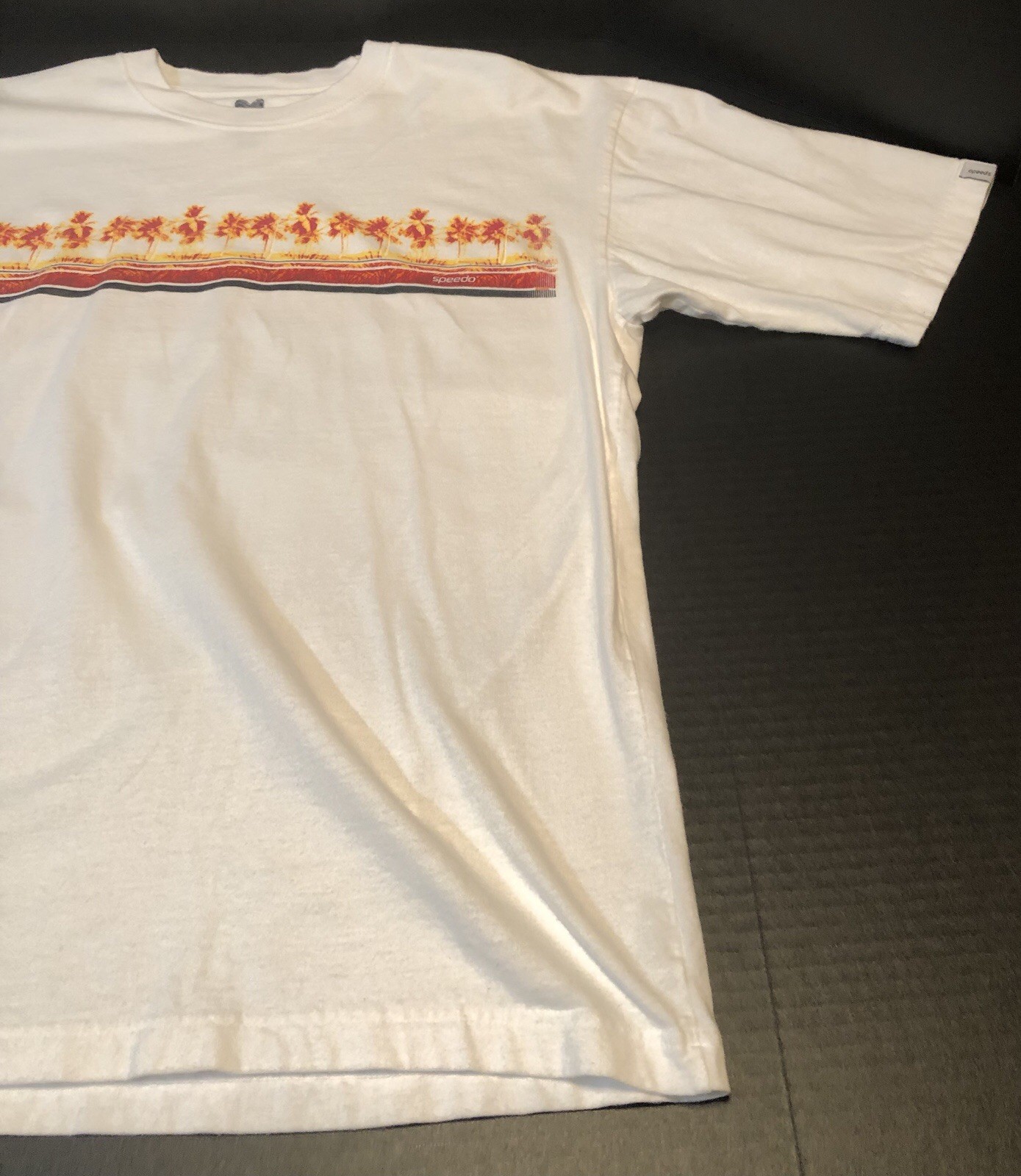 Vintage Speed-O Brand 2 Sided Printed Short Sleeve T-Shirt White W/ Multi Colors gallery