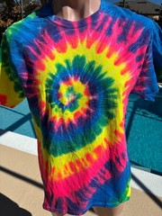 Tie Dye Blue Pink Yellow Orange Green Rainbow T Shirt mens L Large NEW