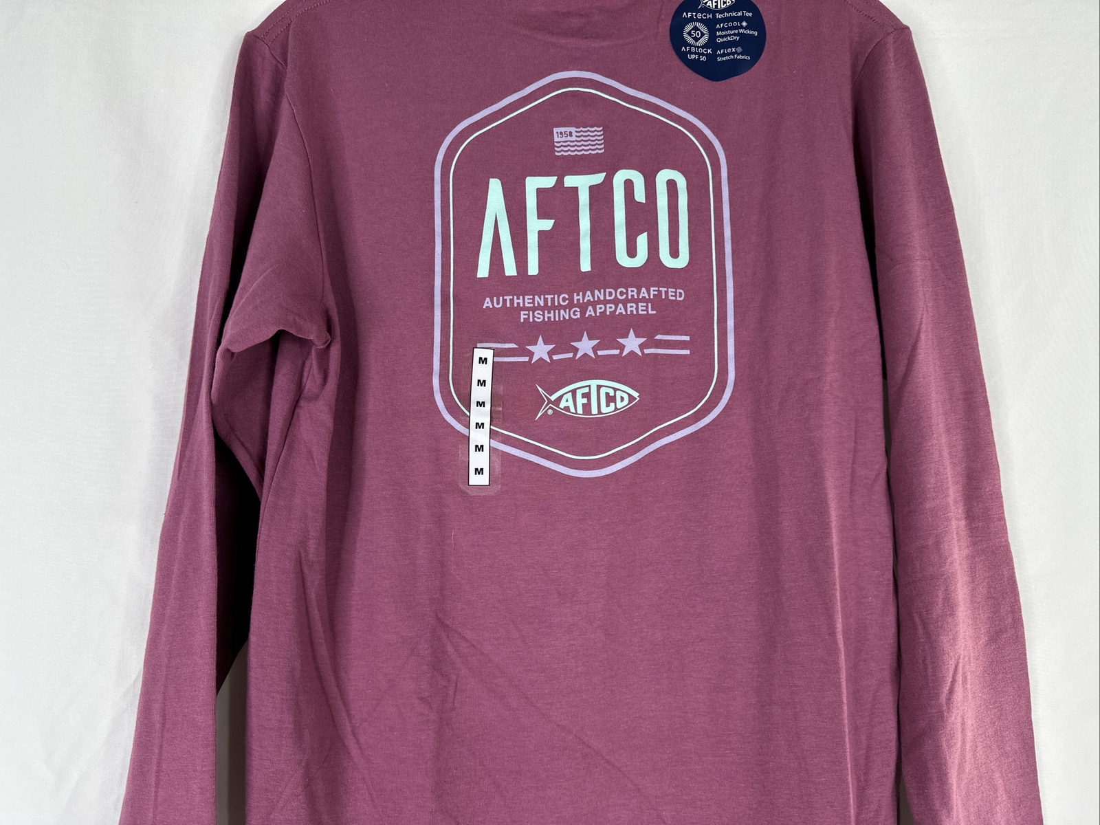 AFTCO Technical Tee Mens Size M Red Long Sleeve Graphic UPF 50 New gallery