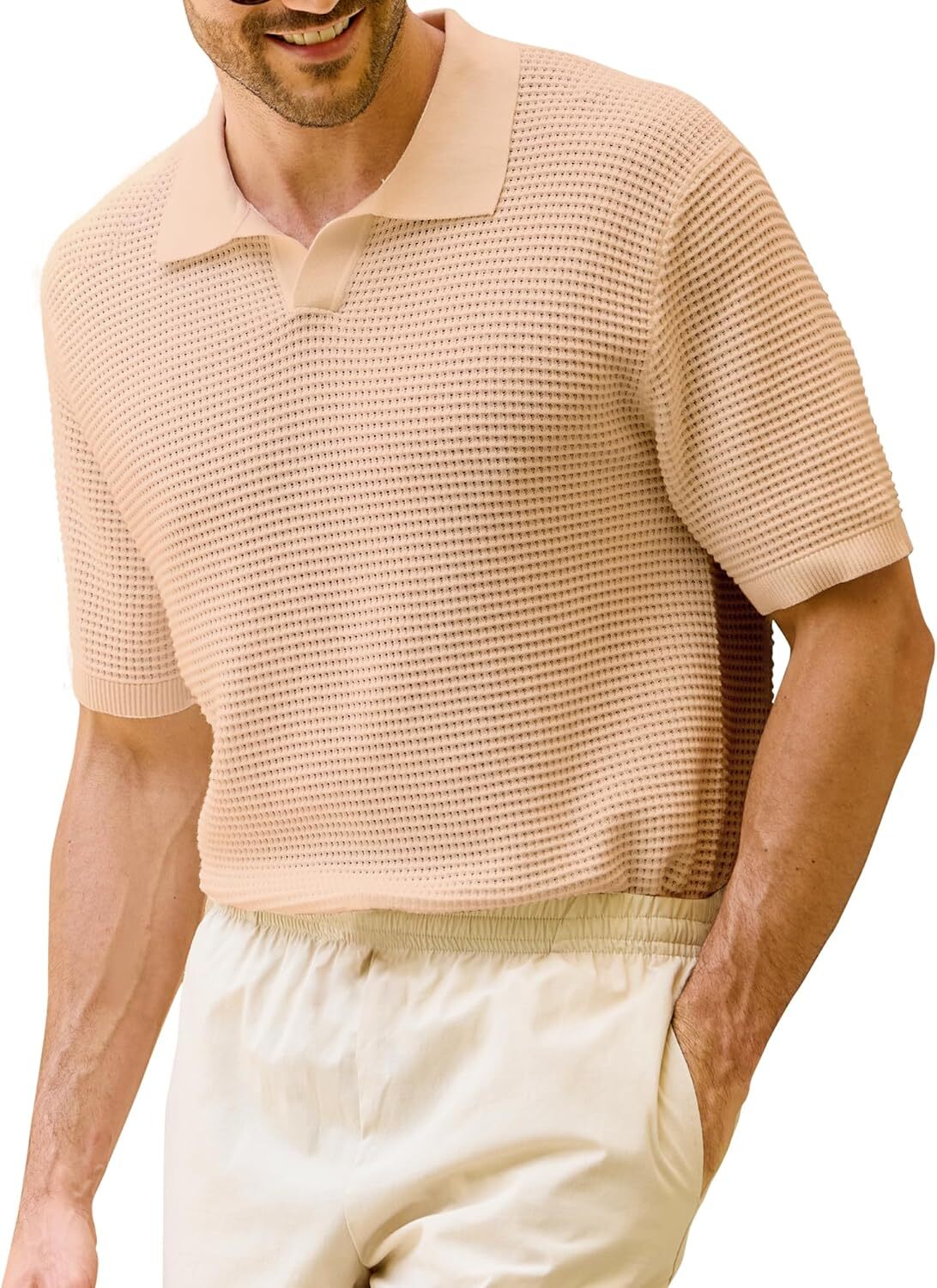 Men's Cotton Knit Polo Shirt - Textured Short Sleeve - Casual Summer Beach Top gallery