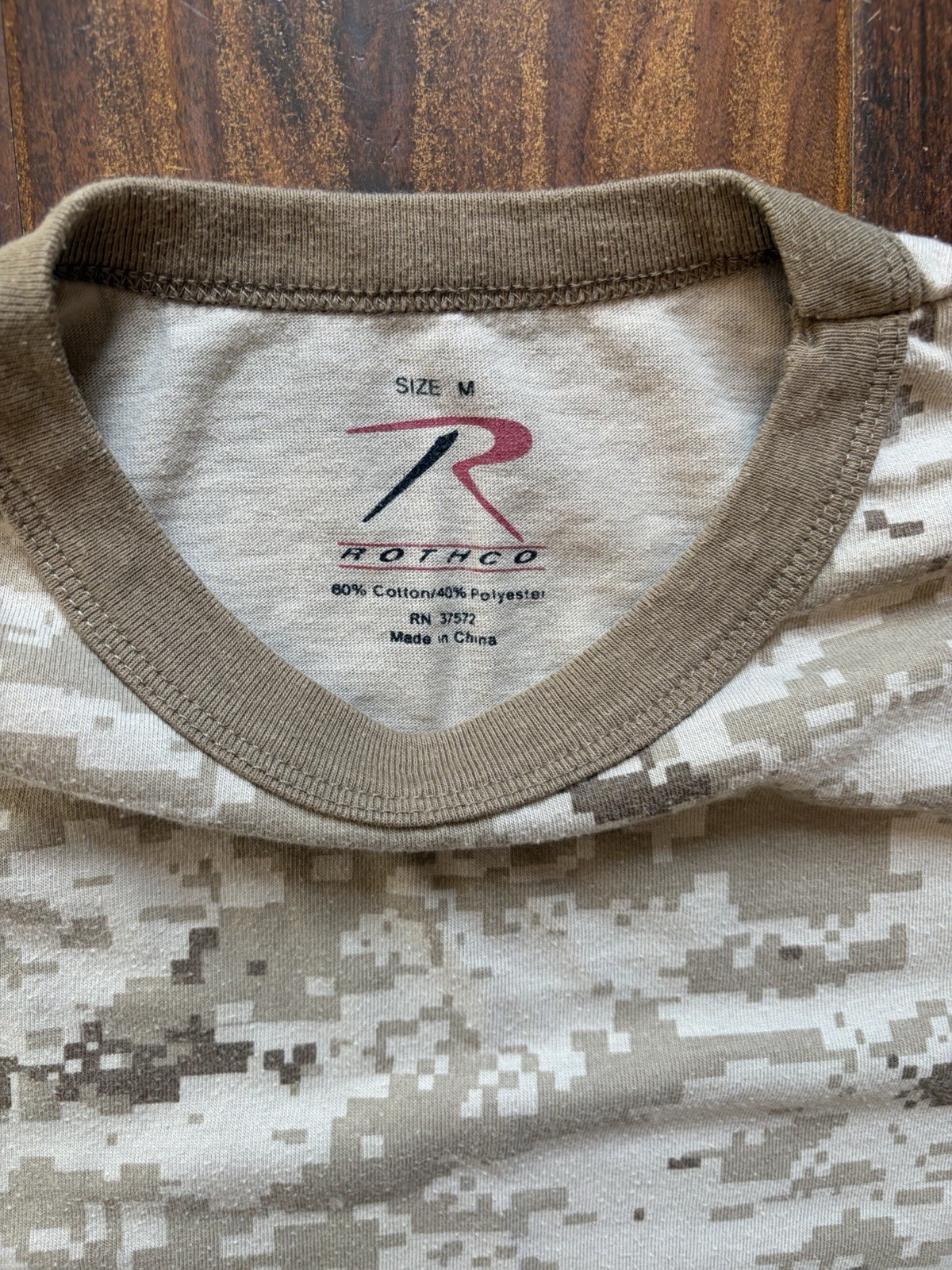 Rothco tan and brown camo long sleeve shirt Size M bottom hem falling apart gallery