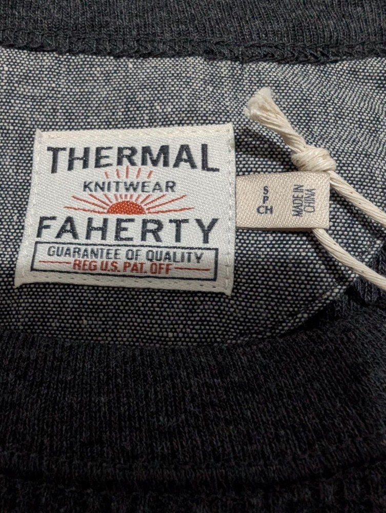 Faherty Thermal Surplus Crew Neck Waffle Knit Shirt Men`s Size S Organic