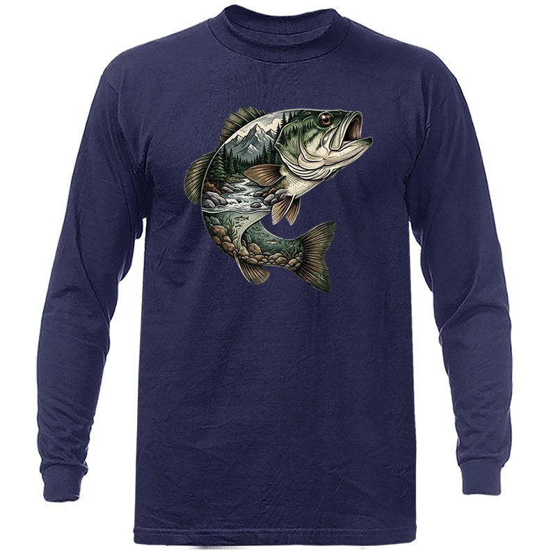 Mountain River Bass Fishing Outdoor Sports Long Sleeve T-Shirt gallery