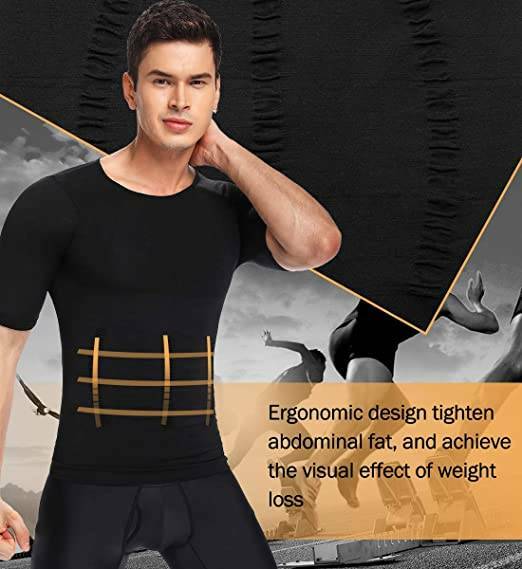 Men Slimming Body Shaper T-shirt Abs Abdomen Compression Tee Workout Tank Tops gallery