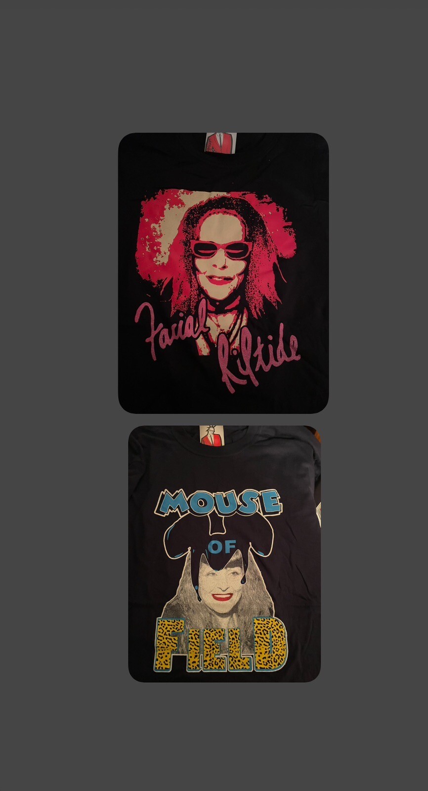 2 piece set Facial Riptide Mouse of Field NYC T-shirt Patricia Field Parody