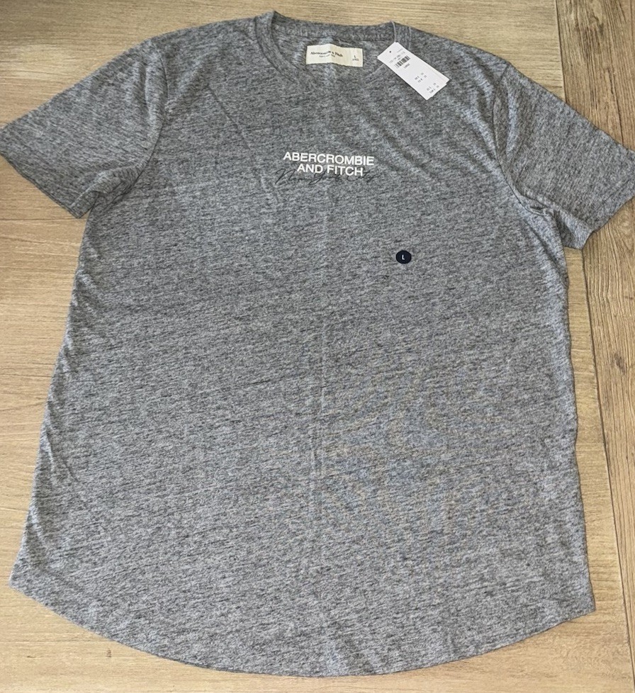 NWT ABERCROMBIE FITCH MEN’S L Soft A&F Tee Shirt Heather Gray Round Hem RV $25 gallery