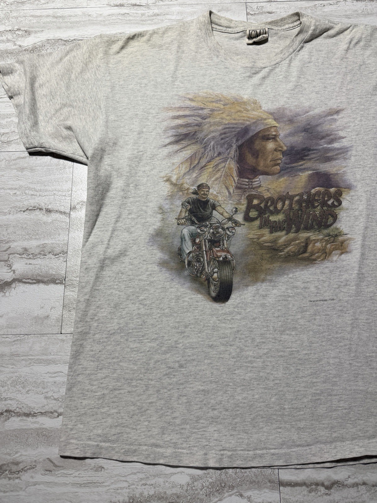 VTG CMJ Mens XL Brothers In The Wind Motorcycle Biker Indian Graphic Shirt 90s gallery