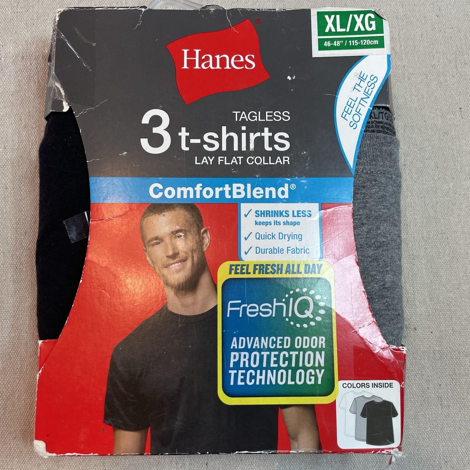 XL Hanes T-Shirts 3 Pack Comfort Blend Tagless Lay Flat Collar White Gray Black