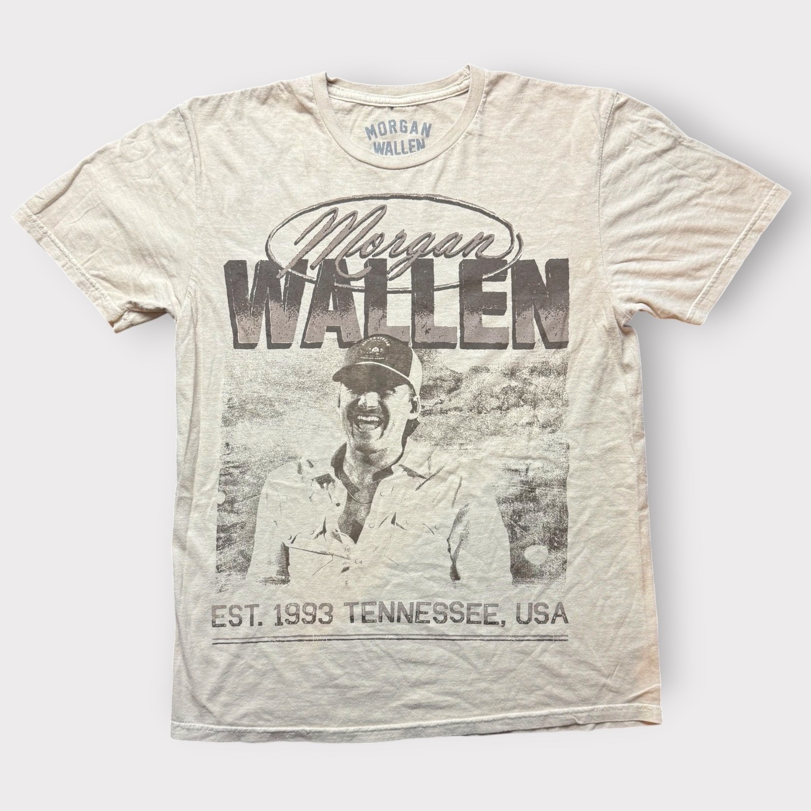 Morgan Wallen Graphic T-Shirt Mens Small Tan Tennessee Est 1993 Country Music