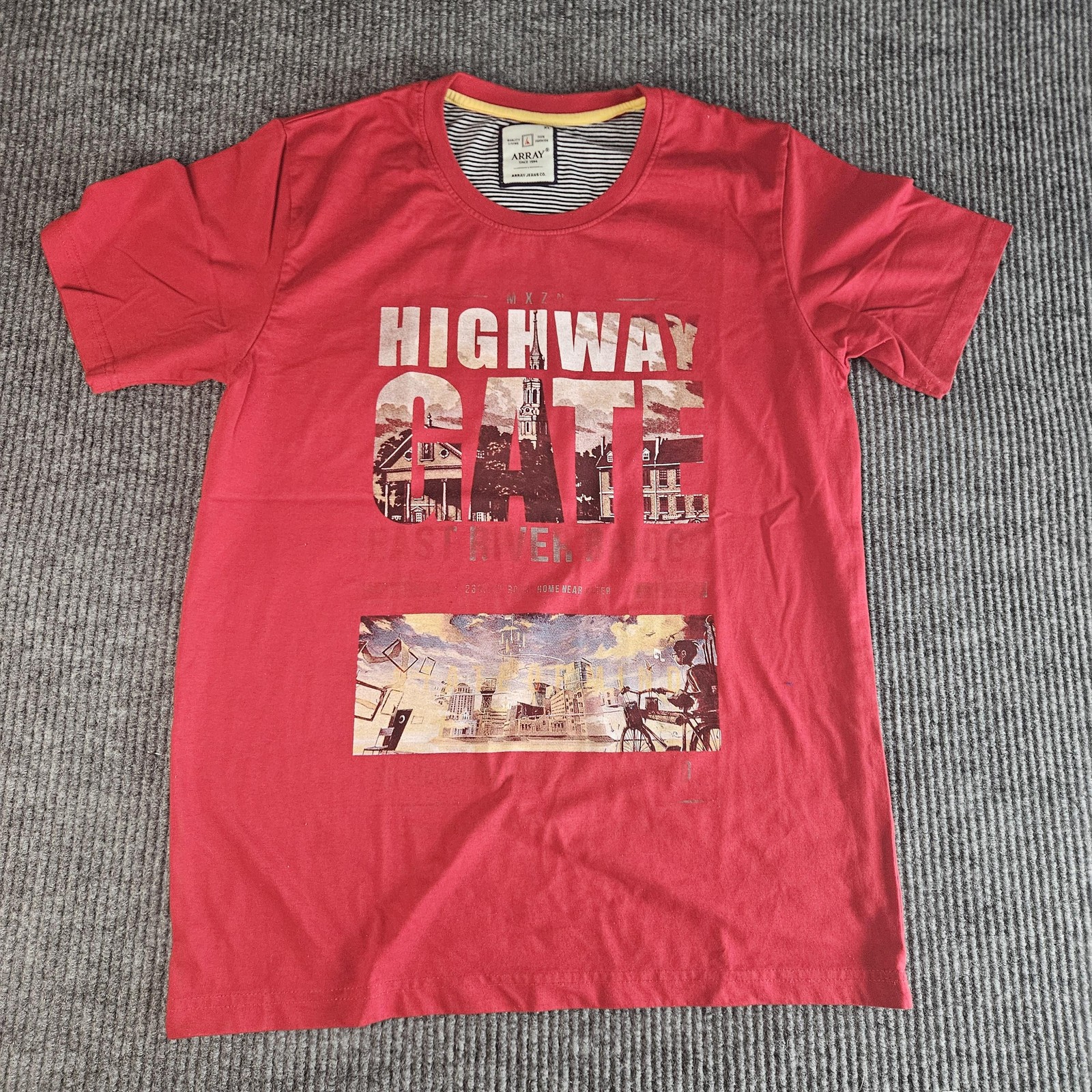 Array Shirt Mens Extra Large Red Highway Gate Graphic T-Shirt Bicycle Cityscape gallery
