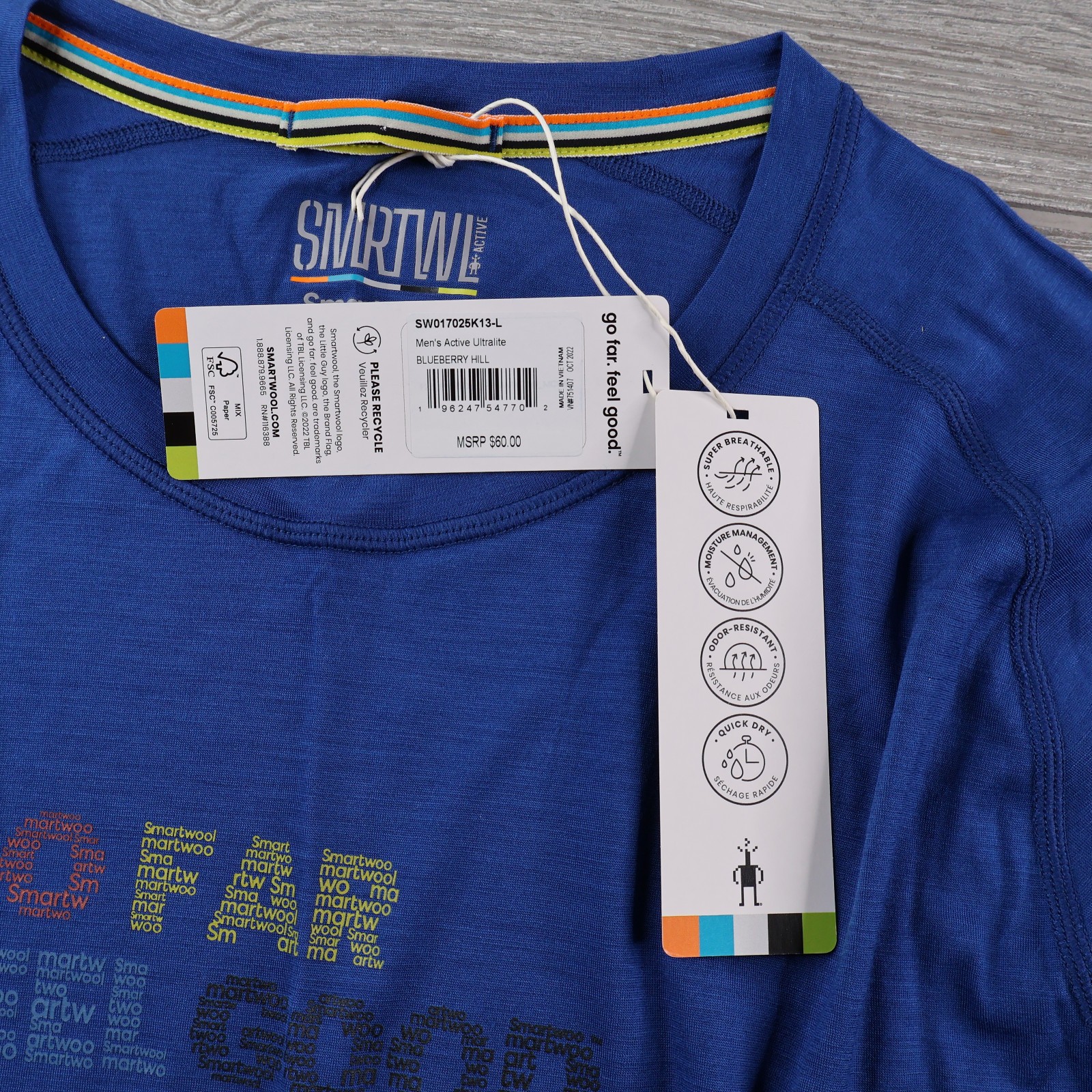 NEW Smartwool Shirt Mens Large Blue Active Ultralite Merino Wool NWT gallery