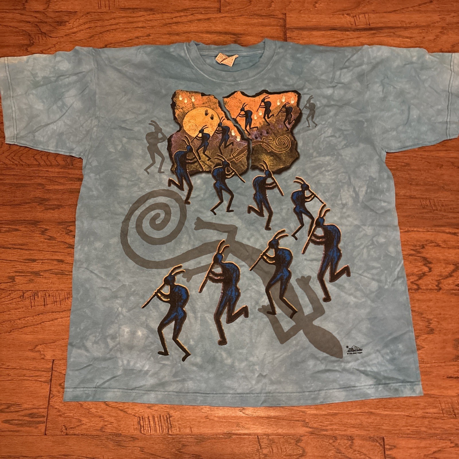 The Mountain Men's T-shirt Blue Kokapelli Native Leather Tag XL NWOT gallery