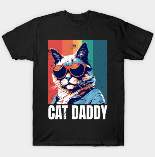 Cool Cat Daddy Sunglasses Retro Sunset Vertical Stripes Black Tee gallery