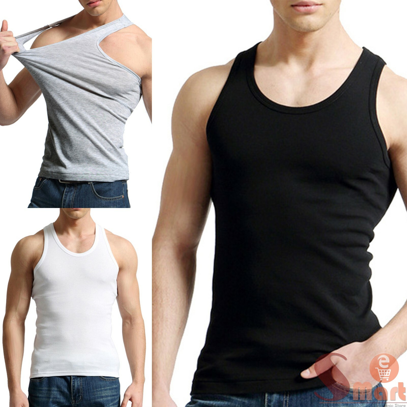3 PC Mens 100% Cotton Tank Top A-Shirt Wife Beater Undershirt Workout Shirt gallery