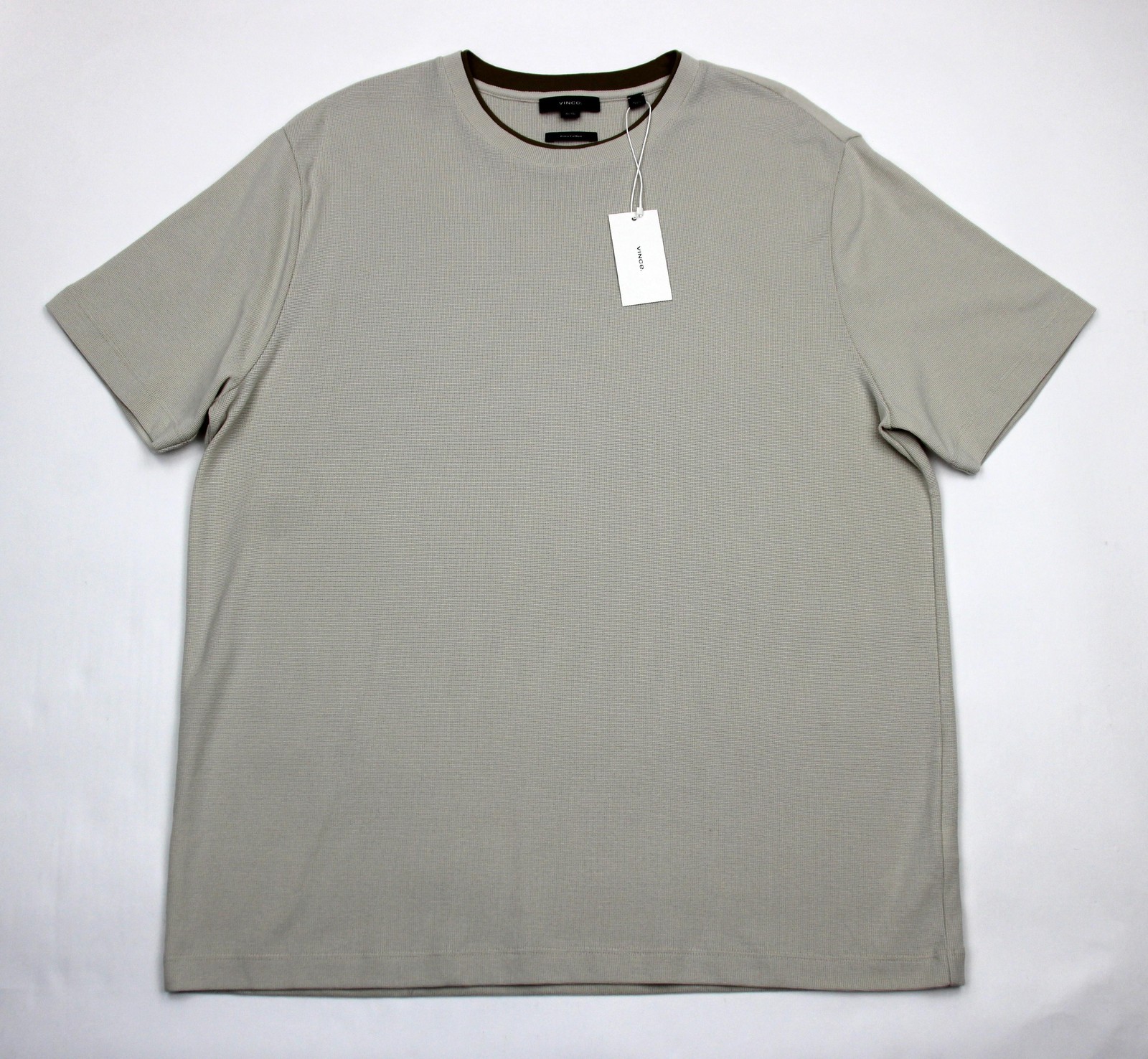 Vince Shirt Mens XL Beige Pima Cotton Double Collar Crew Neck Knit Short Sleeve gallery
