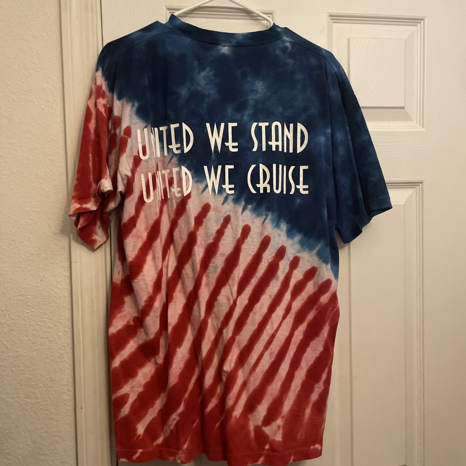 Vintage Liquid Blue Tie Dye All Over Print T Shirt L Mens American Flag USA gallery