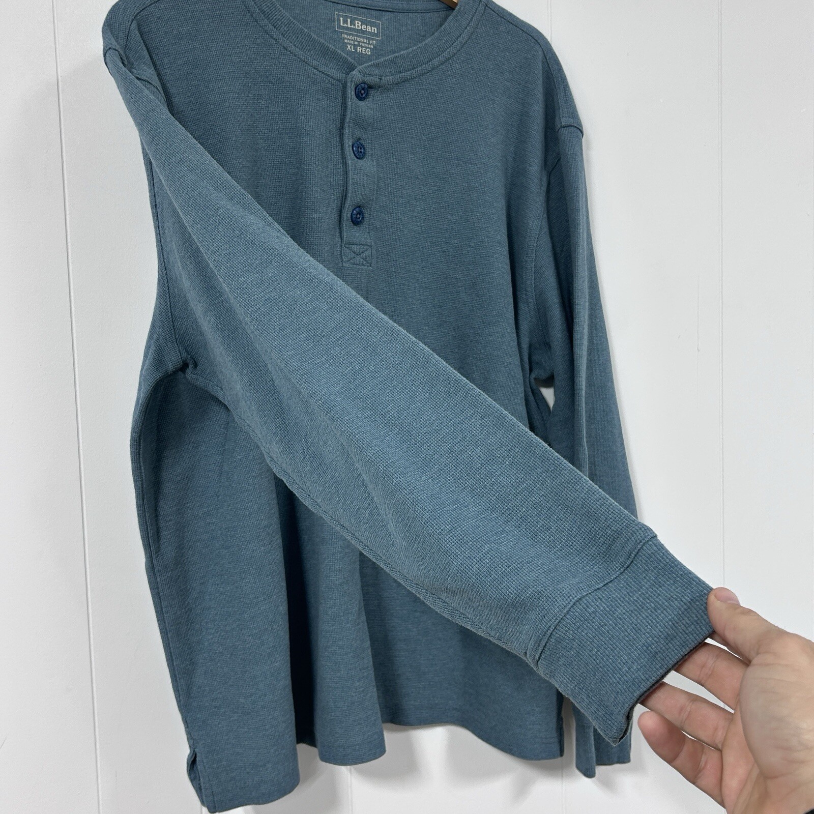 L.L.Bean Traditional Fit Ribbed Henley Mens XL Long Sleeve Blue gallery