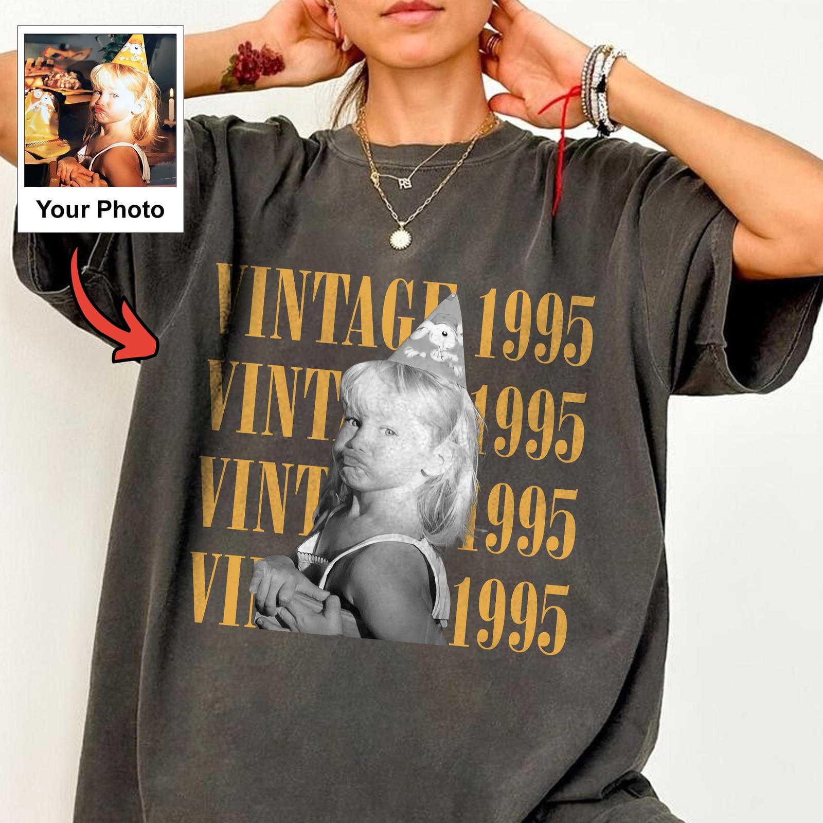 Custom Vintage Photo Year Shirt Personalized Birthday Party 90s T-Shirt gallery