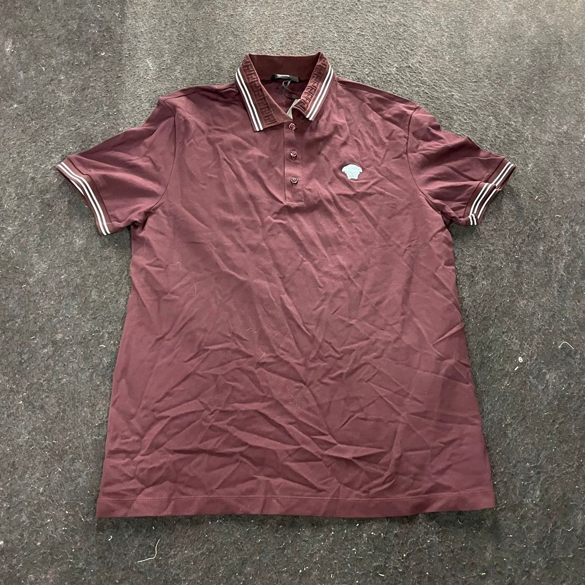 VERSACE Short Sleeve Pique Polo Shirt Men’s Size L Burgundy 1LH50