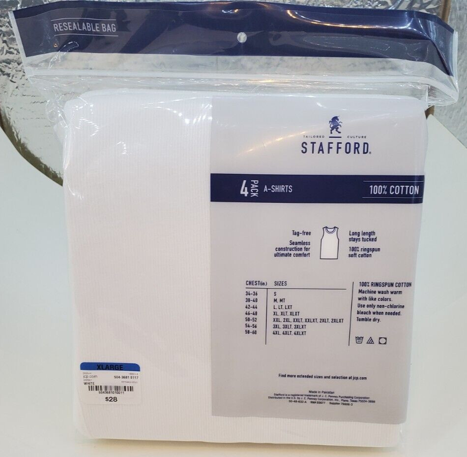 Stafford Super Soft 100% Cotton A-Shirts Ribbed Tank Top 4 Pack XLarge gallery