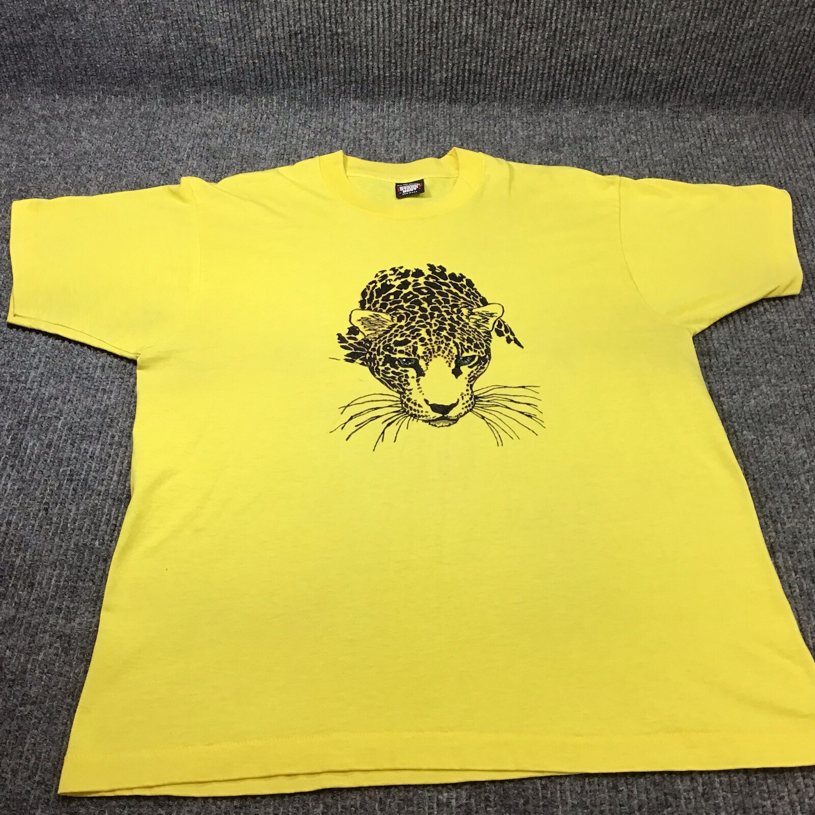 Vintage 1990s Leopard￼ Graphic T Shirt Looks Hand Painted Screen Stars Lg Yellow
