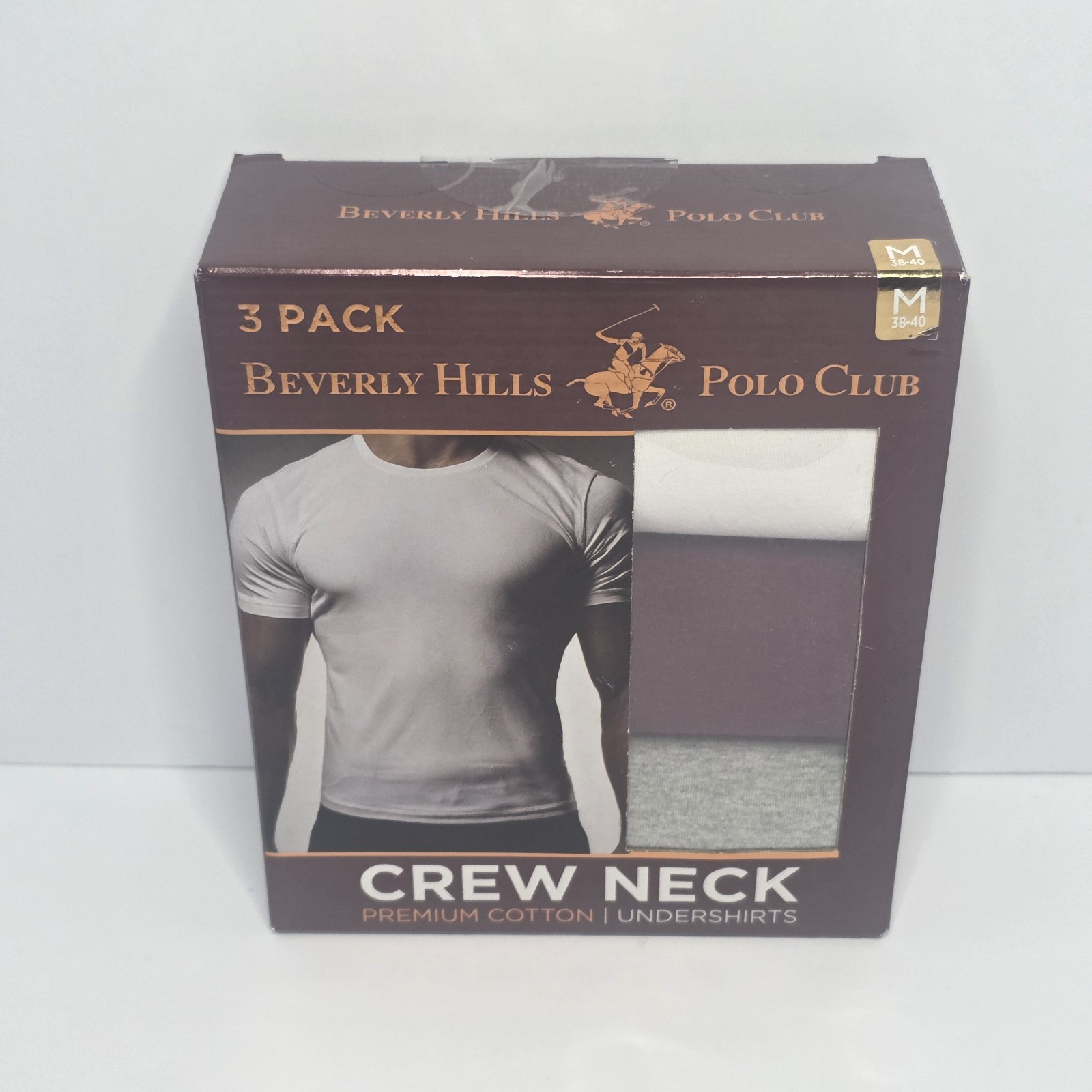 Crew neck Polo Club undershirts 3 Pack.  White,Red&Grey. Size Medium (38-40)