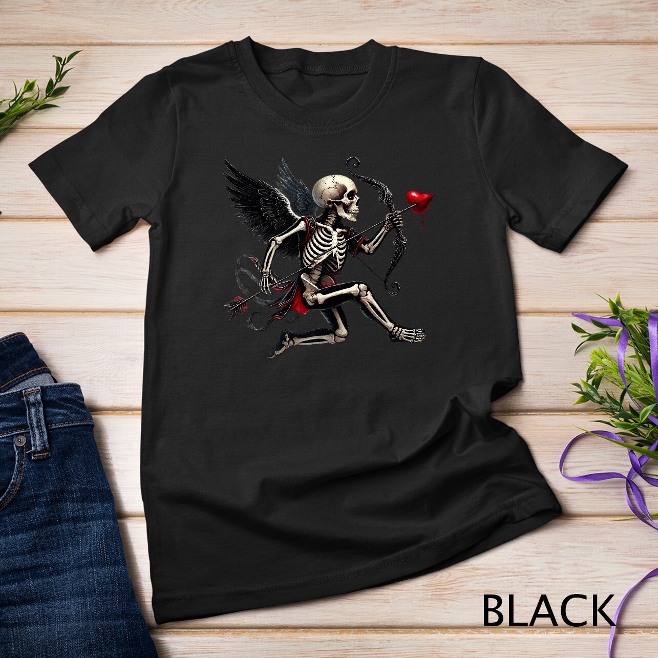 Gothic Valentine A Skeletal Cupid Strikes Funny T-Shirt Unisex T-shirt gallery