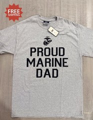 UNITED STATES MARINE CORPS USMC – “PROUD MARINE DAD” Gray T-Shirt – Sz M – NWT