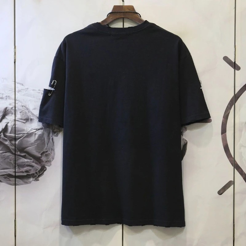 Men's Punk Rock Distressed T-Shirt Safety Pin Hollow Out High Street Hip Hop Top gallery