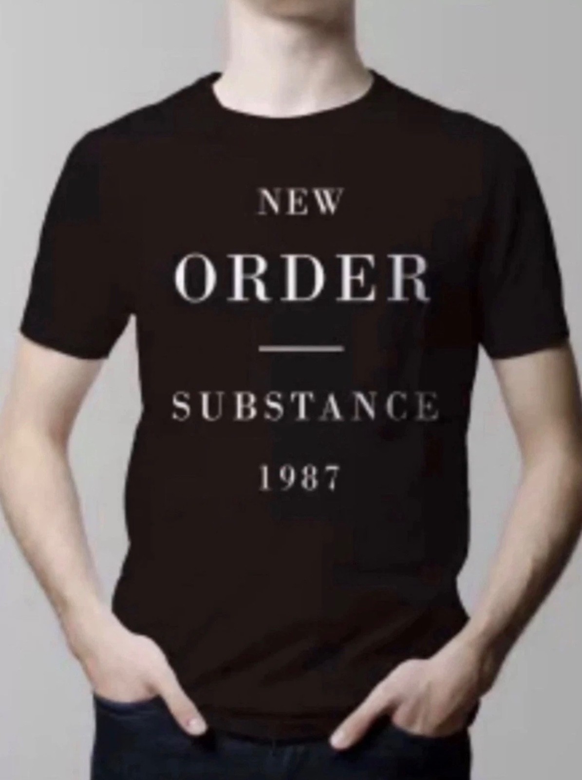 NEW ORDER SUBSTANCE 1987 BLACK T SHIRT W/ CLASSIC WHITE FONT BRAND NEW FREE SHIP gallery