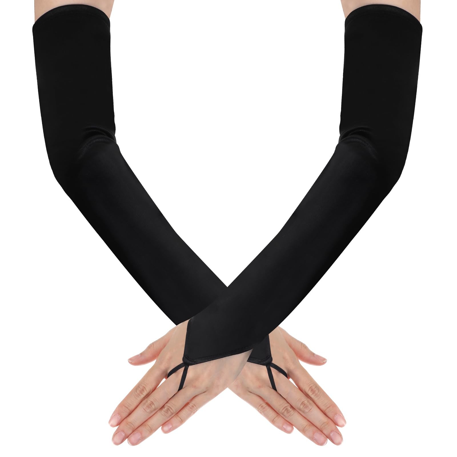 oruola Long Fingerless Gloves,Black Satin Gloves for Bridal Wedding Party Goth