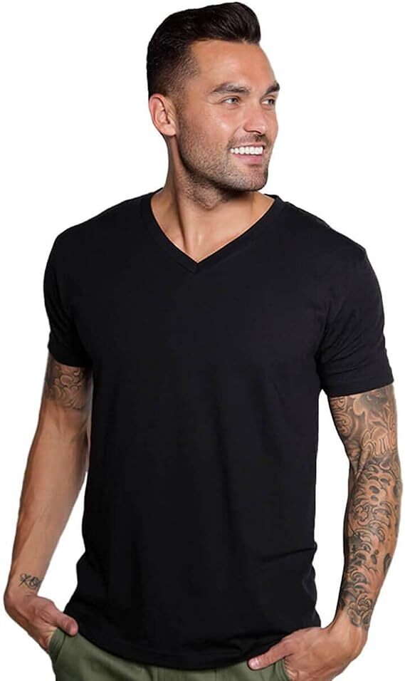 3-Pack Men's Black/White 100% Cotton V-Neck T-Shirts “Tag less ~Undershirt” gallery