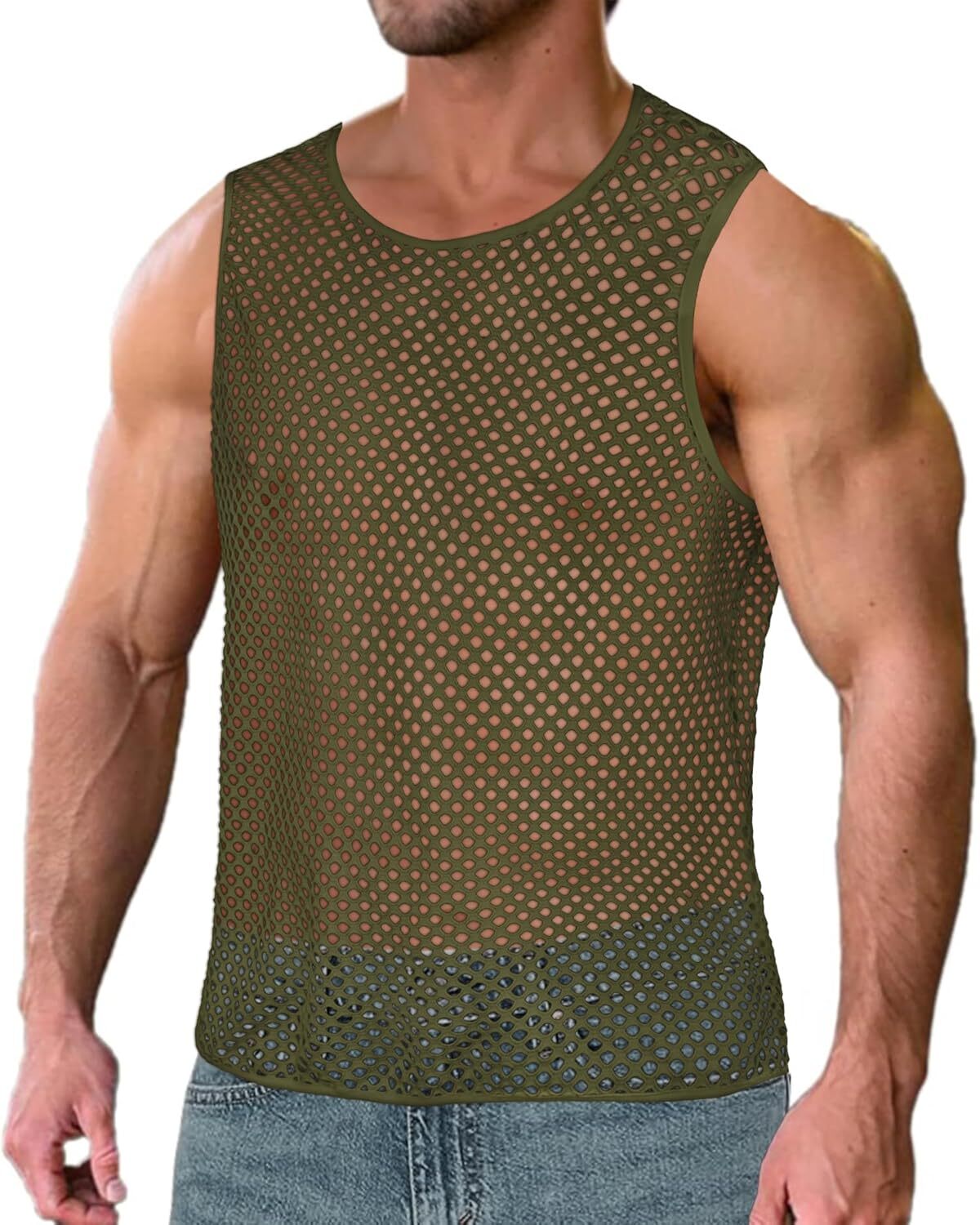 Men's See Through Mesh Muscle Tee Fitted Sleeveless Clubwear Top Breathable gallery