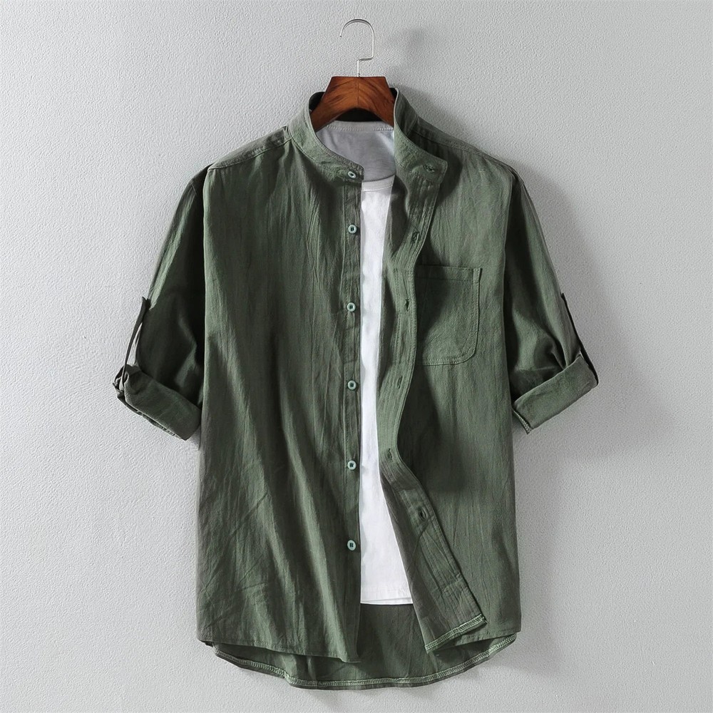 Spring and Summer Stand Collar Five-point Mid-sleeve Fashionable Men’s Short-sle