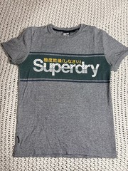Superdry Men’s Medium Green/Gray Graphic Tshirt Authentic Thick Fabric Quality