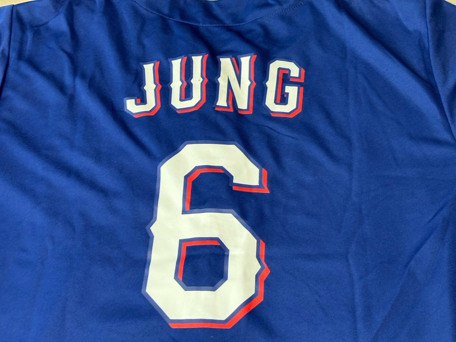 Jersey Texas Rangers #6 Josh Jung 2023 World Series XL Jersey 11-0 Giveaway gallery