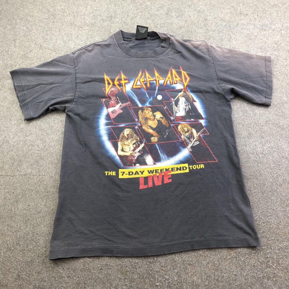 Vintage Def Leppard Shirt Mens Large Gray 7-Day Weekend Tour Band Graphic Tee
