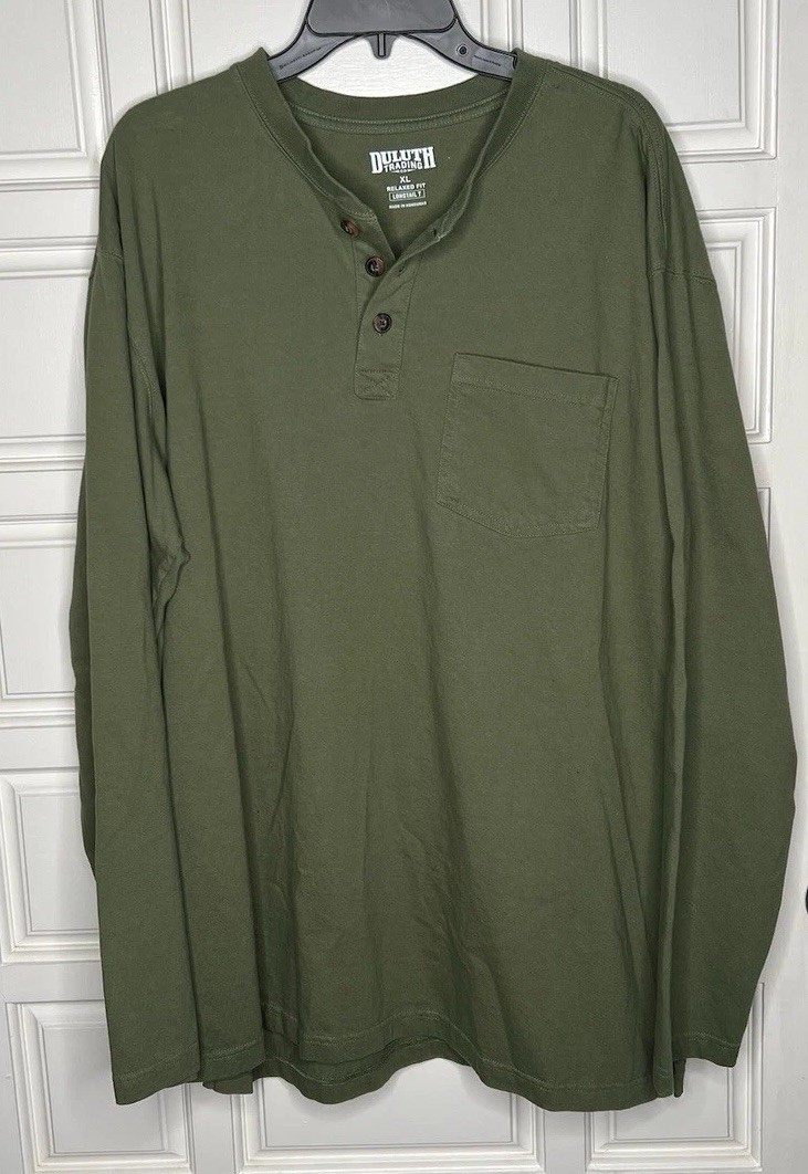 Duluth Trading Co. Longtail Men’s Henley Long Sleeve Pocket Tee Olive Green XL gallery