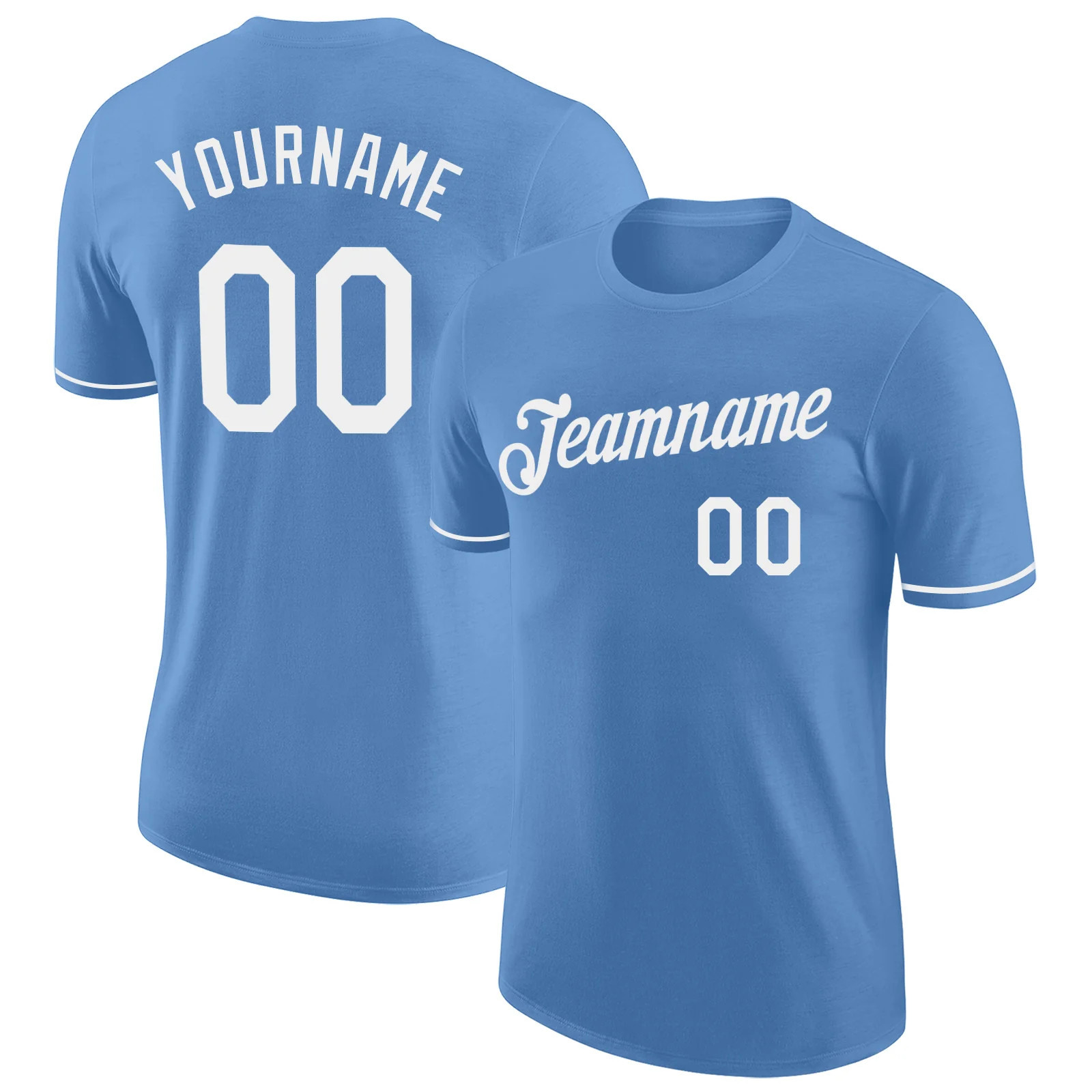 Custom Light Blue White Performance T-Shirt Personalized Team Jersey Gift gallery