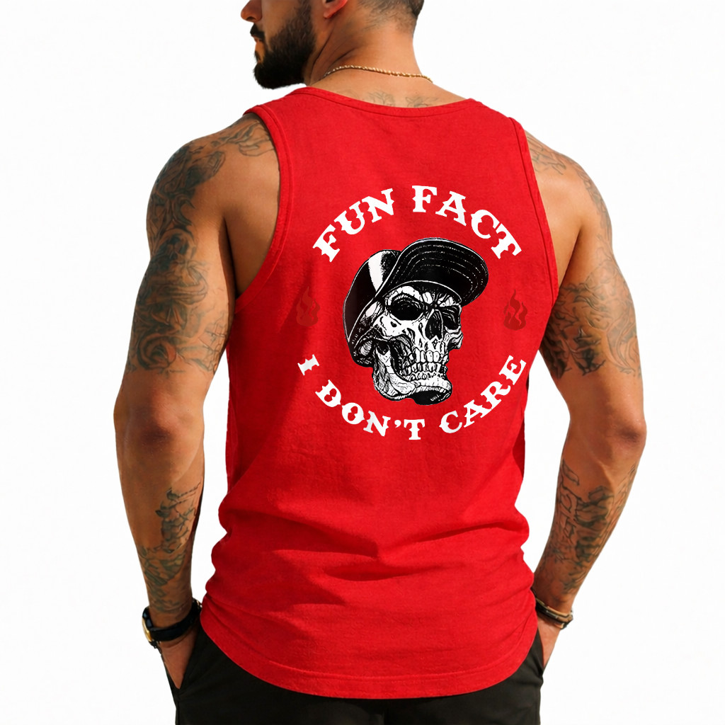 Fun Fact I Don't Care Funny Skeleton Saying Quote (On Back) Tank Top gallery