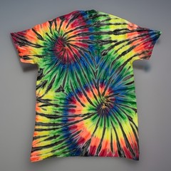 *New* 2XL – Sm Handmade Tie Dye, Rainbow Black Twin Spiral, Crew or V-Neck