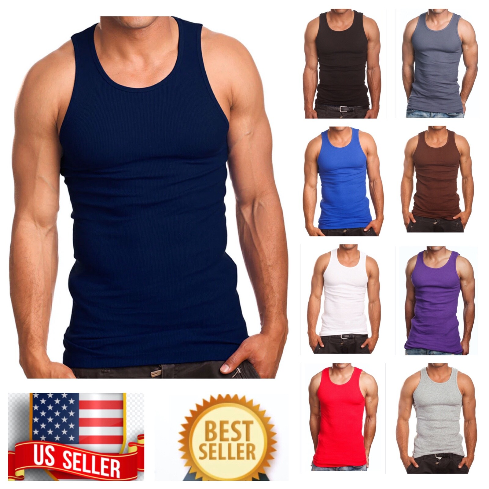 Men S-5XL Lot T-Shirt Tank Top 100% Cotton Wife Beater Slim Muscle Big Size Gym gallery